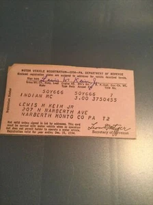 Indian Motorcycle 1934 Pennsylvania PA Registration - Picture 1 of 3