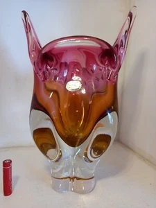 A LOVELY SKLO UNION , J HOSPODKA , CHRIBSKA , LARGE CASED MULTI-PULLED VASE . - Picture 1 of 9