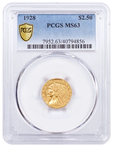 1928 Indian Head $2.50 Gold Quarter Eagle PCGS MS63 Cover