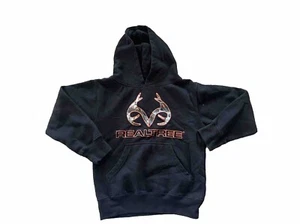 RealTree Sweatshirt Long Sleeve Hoodie Kids Size YM Medium Black Camo - Picture 1 of 3