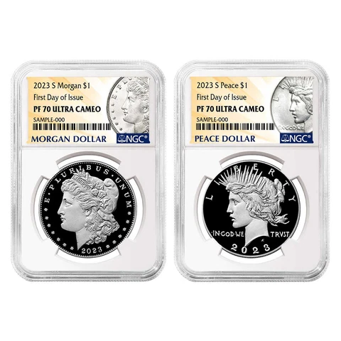 Presale - 2023-S Proof $1 Morgan and Peace Silver Dollar 2pc Set NGC PF70UC FDI Cover