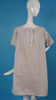VICTORIAN 19TH C STRIPED FLANNEL NIGHT SHIRT / DRESS W SCALLOP EMB TRIMS - Image 1 of 4