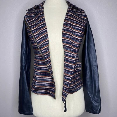 Chaqueta de Moto GB Gianni Bini Colorida Tejida a Rayas y Negra Imitación Cuero Talla XS Foto 1 de 4