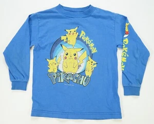 Rare Vintage NINTENDO Pokemon Pikachu 1999 Long Sleeve T Shirt 90s Blue Youth S - Picture 1 of 11