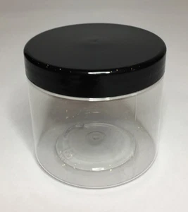 Empty 200ml Clear Plastic Jars With Black Plastic Screw On Lid Quality Jar & Lid - Bild 1 von 1