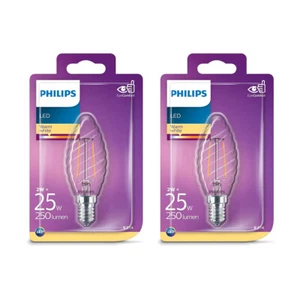 Philips 2W ( 25W ) LED twisted clear candle E14, Warm White - ** 2 PACK ** - Picture 1 of 4