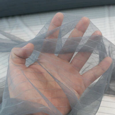 Grau Netz-Stoff mit Stretch feine zarte transparente Dessous Meterware gestreift - Bild 1 von 2