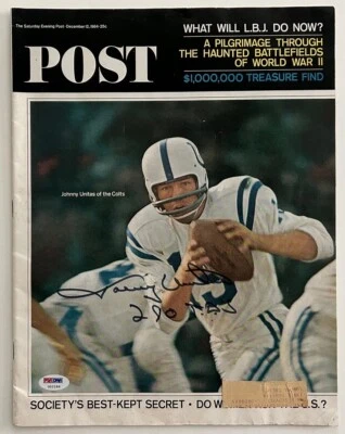 JOHNNY UNITAS Signed 12/12/1964 Saturday Evening Post with Inscription - PSA LOA - Image 1 of 4