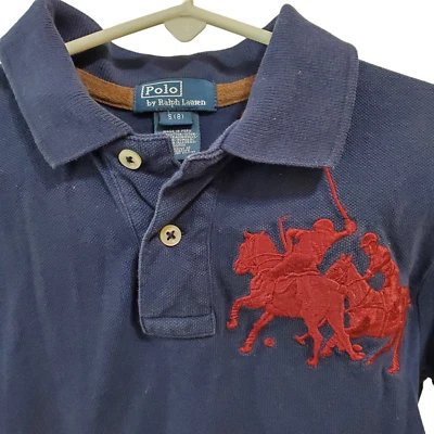 Polo Ralph Lauren Navy Blue Red Polo Shirt Big Pony Graphic Preppy Boys Small 8 - Image 1 of 4