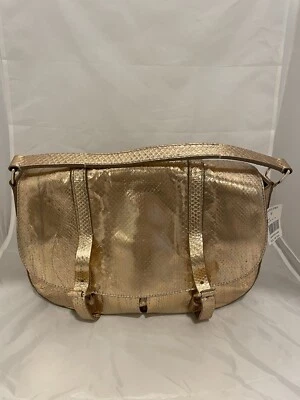 Ralph Lauren 紫色标签金属粉色 Python 邮差包单肩包全新 3950 美元 — 第 1/4 张图片