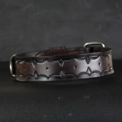 Кожаный ошейник для собаки на заказ. Ширина 1,5 дюйма. Западный дизайн. Старый черный - Изображение 1 из 4