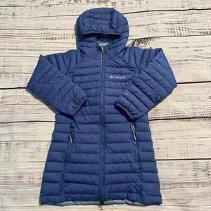 Columbia Omni Heat Puffer Hooded Jacket Long Trench Purple Youth Girls XS 6/6X - Picture 1 of 18