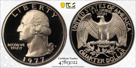 1977-S 25C Washington Quarter PCGS PR69DCAM Protected by Gold Shield & TrueView Cover