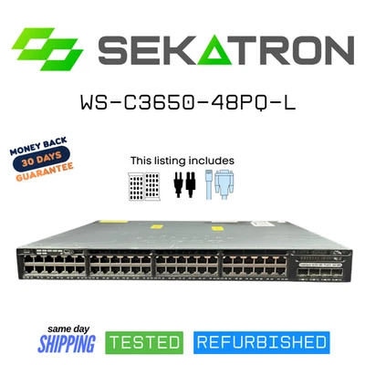 🔀 Cisco WS-C3650-48PQ-L Catalyst 3650 Series Switch • 48-Port PoE+ • 4×10G SFP+ - Image 1 of 2
