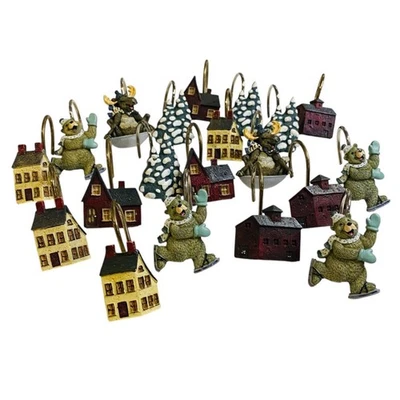 Juego de 20 Ganchos para Cortina de Ducha Vacaciones Invierno Oso Granero Árbol Nieve Foto 1 de 4