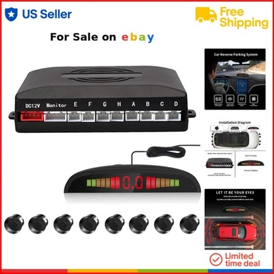 Car Reverse Parking Radar System 8 Sensors LED Display Sound Warning Easy DIY - Image 1 of 4