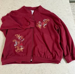 Bon Worth Full Zip Embroidered Long Sleeve Jacket Cardinal Pattern Sz Large - Picture 1 of 6