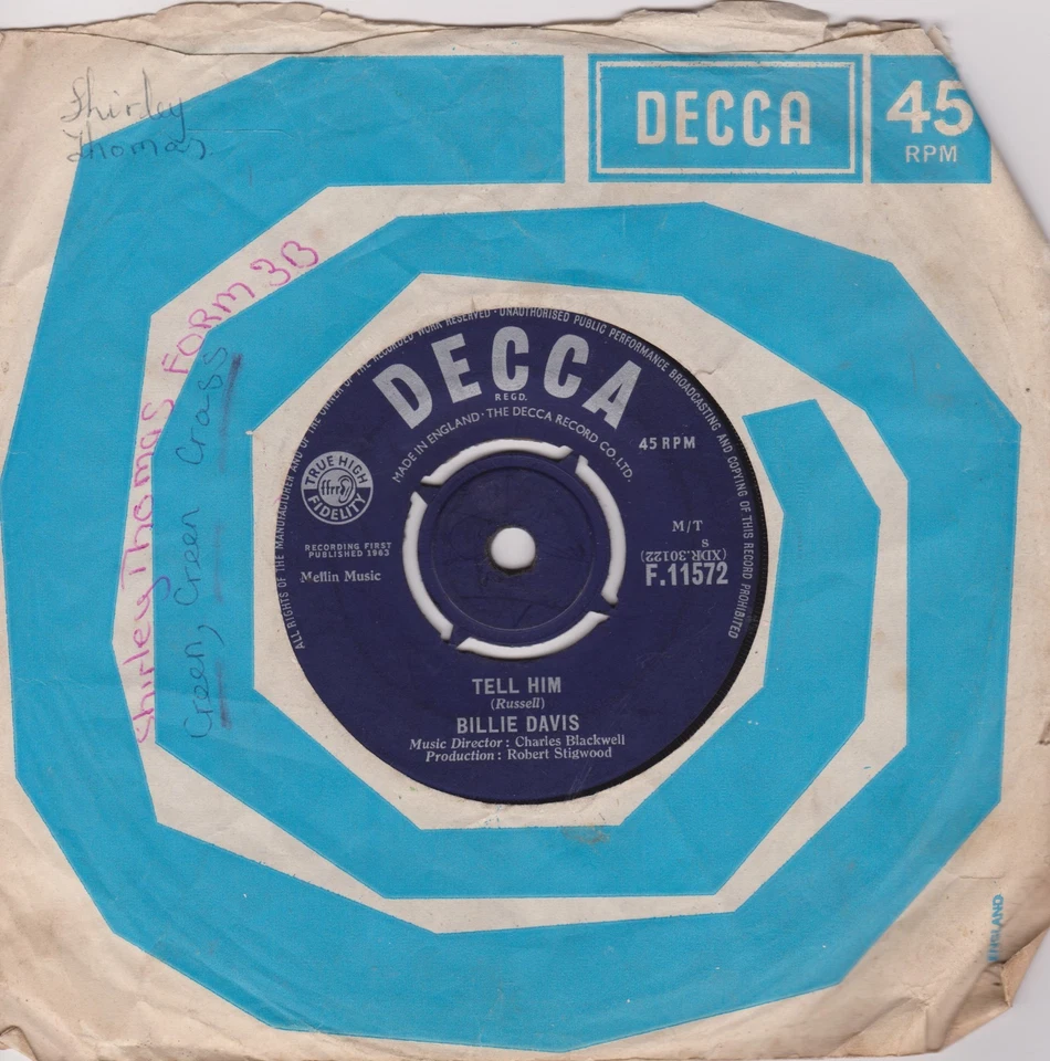 Billie Davis ‎– Tell Him (Decca 1963) 7" vinyl single VG/- - Image 1 of 4