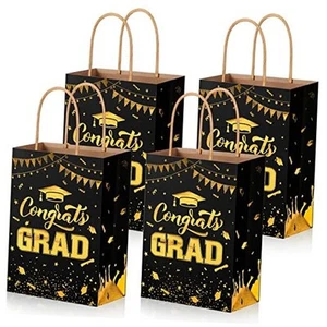 PerKoop 12 Pcs Graduation Gift Bag 2025 with Handles Gold Congrats Grad Bags - Picture 1 of 7