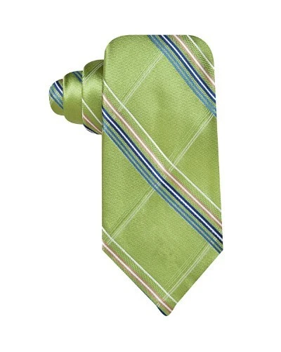 Geoffrey Beene Para Hombres Hecho a Mano Rejilla Grande Cuadros Clásico Cuello Corbata Verde Foto 1 de 1