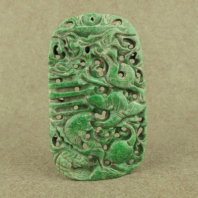 Qing Dynasty Green Jadeite Openwork Antique Jade Carved Dragon And Fish Pendant - Image 1 of 4