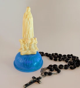 Vintage Jungfrau Maria betende Statue mit Holz Unsere Familie Rosenkranz Stern NYC USA - Bild 1 von 23