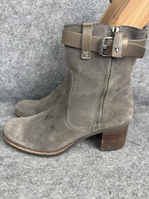 Botas HS Trask para mujer talla 7,5 gris gamuza tacón apilado cremallera lateral hebilla tobillo Foto 1 de 4