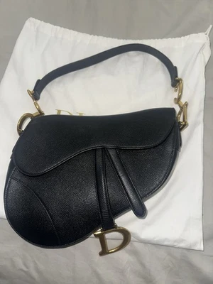 Dior Saddle Aged Gold Hardware Shoulder Bag Medium Black Leather - Image 1 of 4