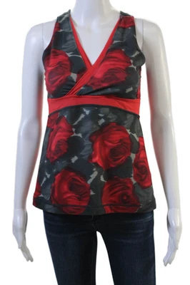 Camisola Lululemon Mujer Negra Floral Cuello en V Mezcla de Nailon Sin Mangas Talla S Foto 1 de 4