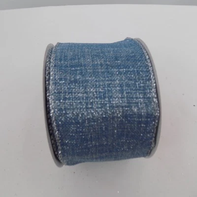 Celebrate it Metallic Blue Wired Christmas Ribbon 2.5" x 20 ft Crafts Wreath New - Image 1 of 4