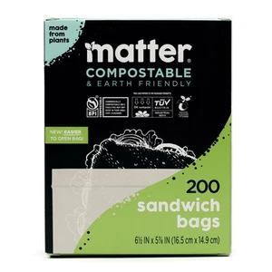 Matter Compostable Sandwich Bags for Food Storage Eco-Friendly Resealable 200pk - Picture 1 of 6