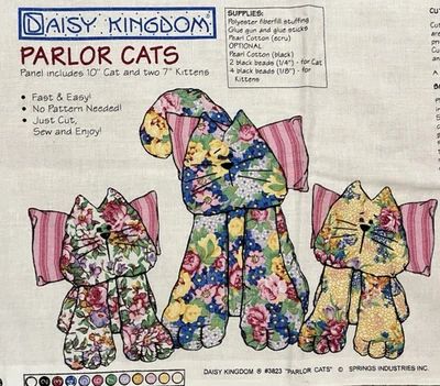 Daisy Kingdom Salón Gatos 3 Gatos de Peluche Tela Algodón Hágalo Usted Mismo Artesanía Corte y Coser Foto 1 de 4