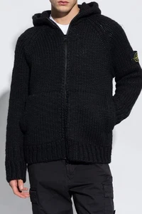 Stone Island Navy Blue Wool Chunky Knit Hooded Maglia Cardigan NWT $695 Size L - Picture 1 of 10