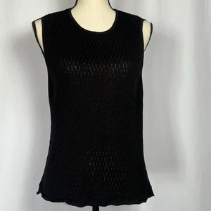 Due Per Due Collection Silk Linen Blend Black Womens XL Mesh Tank Top Knit - Picture 1 of 5
