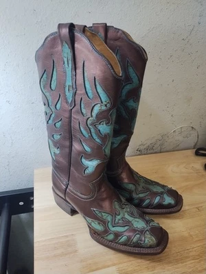 Botas Tanner Mark para mujer bronce y turquesa en capas y herramientas talla 7 **NUEVAS Foto 1 de 4