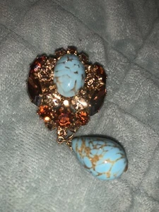 Vintage Unsigned Tourquoise And Amber Glass - Picture 1 of 5