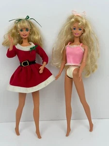 Vintage Mattel Barbie Dolls 1966 1976 Red Christmas Dress Green Eyes Pink Shirt - Picture 1 of 21