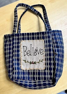 Prim Ditty ~ Gift Bag Navy & White Pattern “ Believe” Child’s Bag 6x5” - Picture 1 of 4
