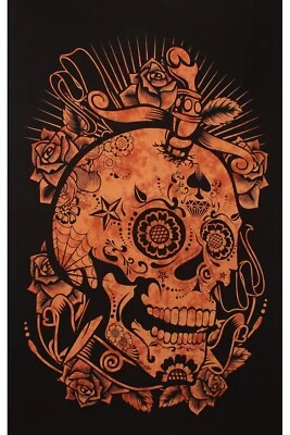 Wholesale Lot of 12 Zest For Life Orange Tie Dye Skull Tapestries - Image 1 of 2