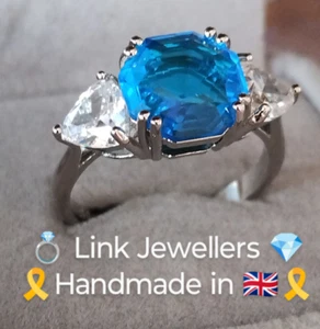 DF: 825 Silver Ring. Size L-M. 8mm Octagon Cut Aquamarine & Simulated Beryl - Picture 1 of 18