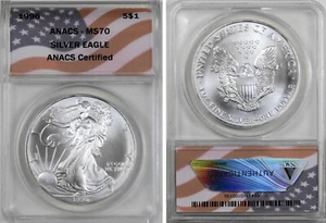 1996 American Silver Eagle ANACS MS70 Flag Label 70 - Picture 1 of 6