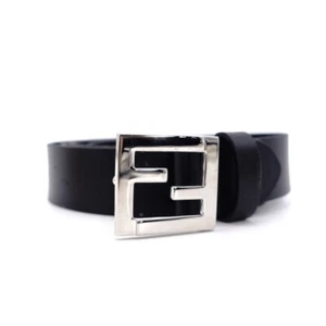 Fendi Mamma Black Leather Logo Belt, Size 110, Unisex - Picture 1 of 9