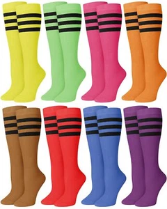 8 Pairs Kids Striped Tube Socks Cotton Knee High Colorful Retro Stripe Athlet... - Picture 1 of 6