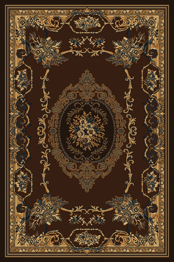 BROWN medallion EUROPEAN area rug 2x8 runner FRENCH carpet : Approx 1'11" x 7'4" - Image 1 of 1