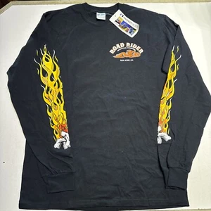 Vtg Road Rider Biker San Jose CA Skulls Flames Long Sleeve Harley T Shirt NOS - Picture 1 of 7