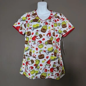 NWT Grinch Cherokee Scrubs Tooniforms Dr. Seuss Christmas V Neck Top TF686 Small - Picture 1 of 13