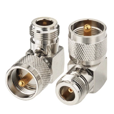 2pcs N Female to UHF PL259 Male Right Angle Nickelplated RF Adapter for Cable - Image 1 of 4