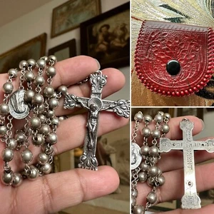 Catena Cristallo Rosario Argento Sterling Vintage Estate con Sacchetto Pelle Rosso - Foto 1 di 19