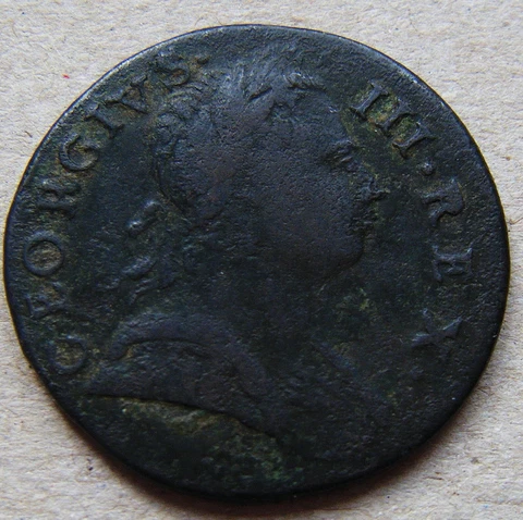 George , colonial, non-regal or evasion halfpenny 1774 'Boyish George' Cover