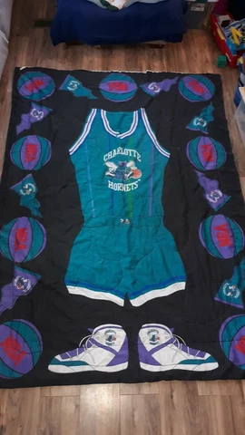 Vintage Blanket NBA Charlotte Hornets 90s basketball vtg 85" x 63" Cover
